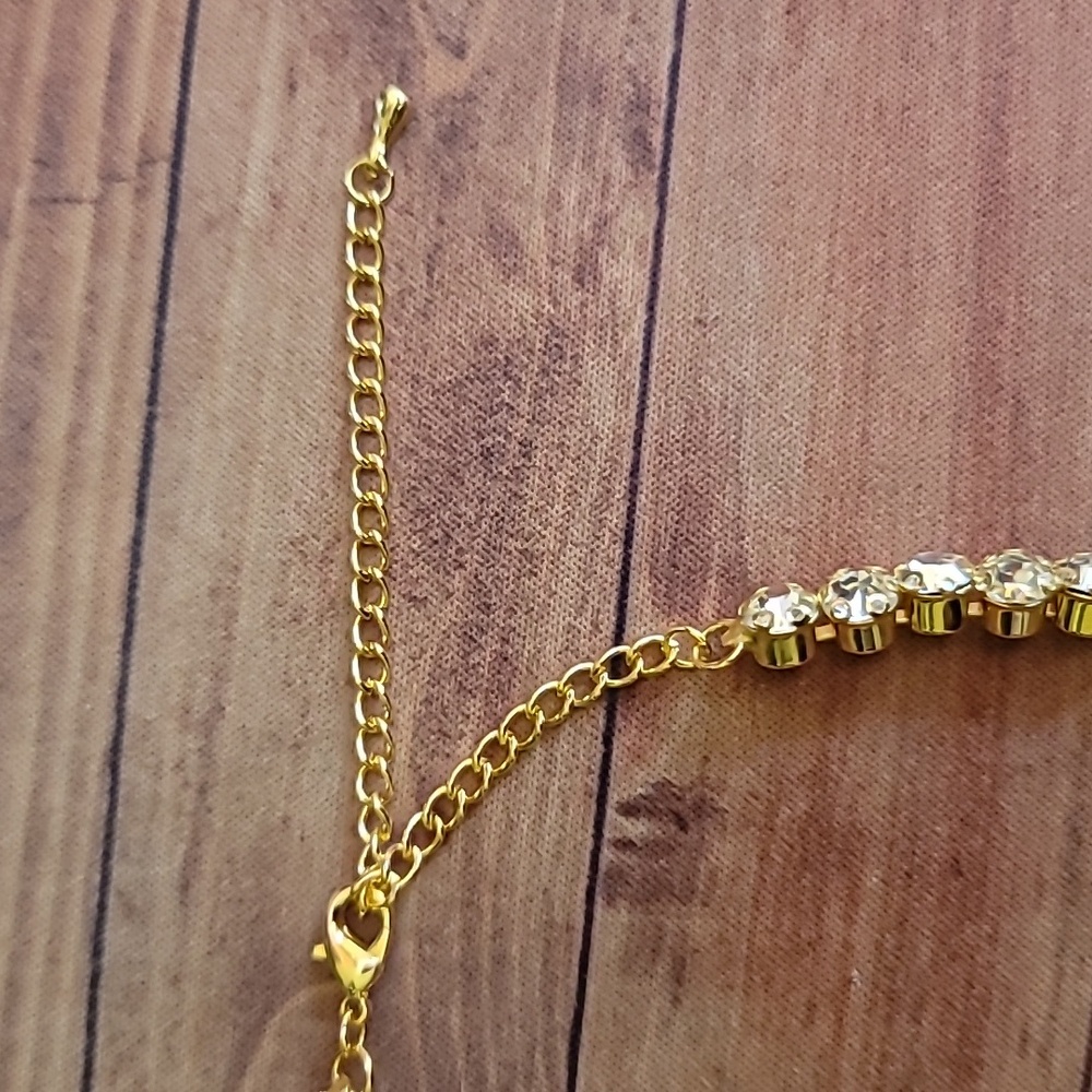 Gold Tone Women's Full Rhinestone Costume Jewelry Choker Necklace - Picture 4 of 8